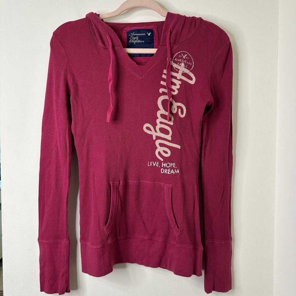 Lg Y2K American Eagle Waffle Knit Henley Hoodie Bella Swan Twilight Grunge